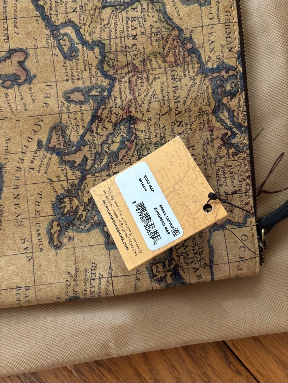 Patricia Nash Map Print Computer Bag - Tan & Blue & Green NWT